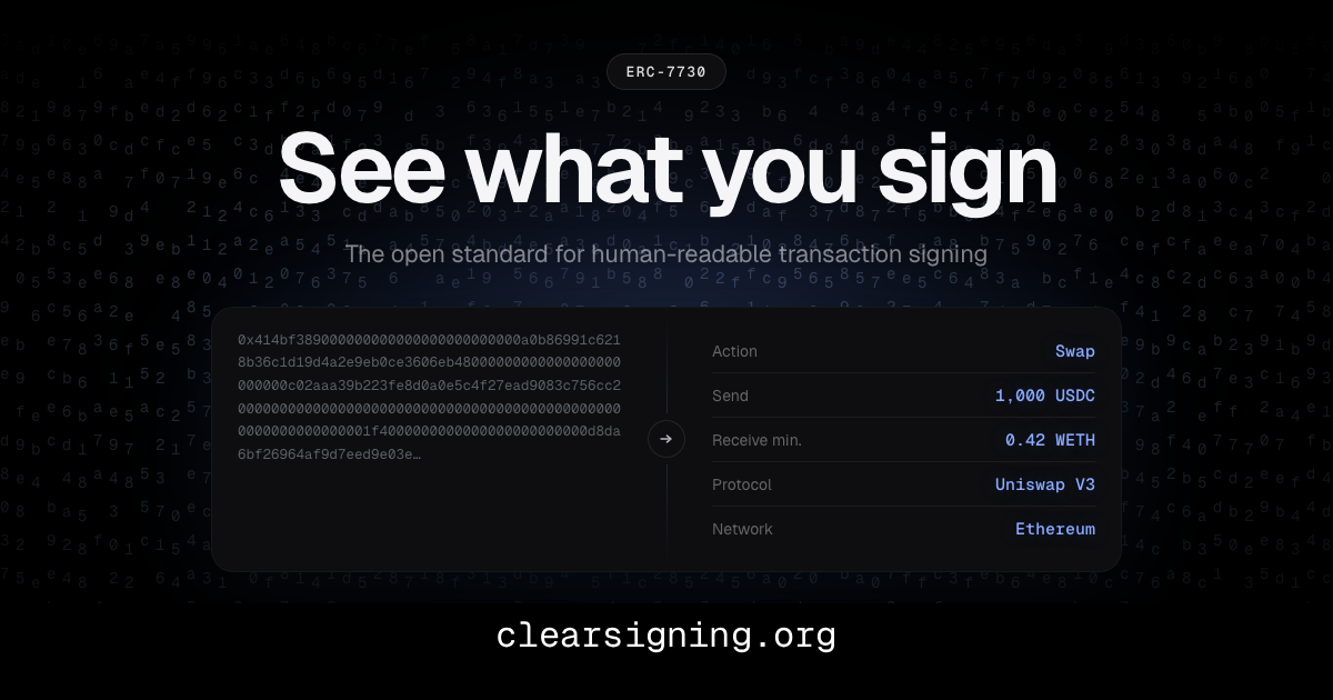 Clear Signing — How to contribute to the Clear Signing standard, registry, and ecosystem.